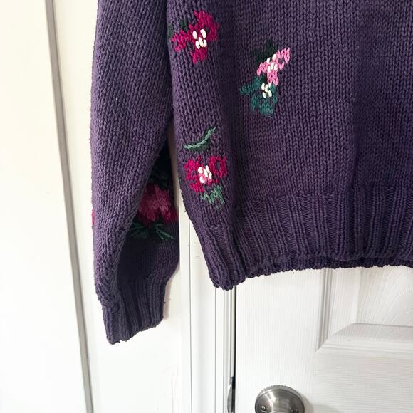 Outback Red Heirloom Collection Purple Handknit Pink Floral Rose Vintage Sweater - Picture 3 of 11